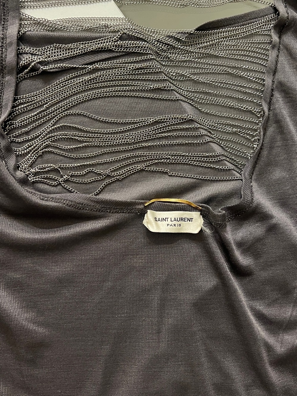 Saint Laurent Black Tank Top with Silver Chain Fringe